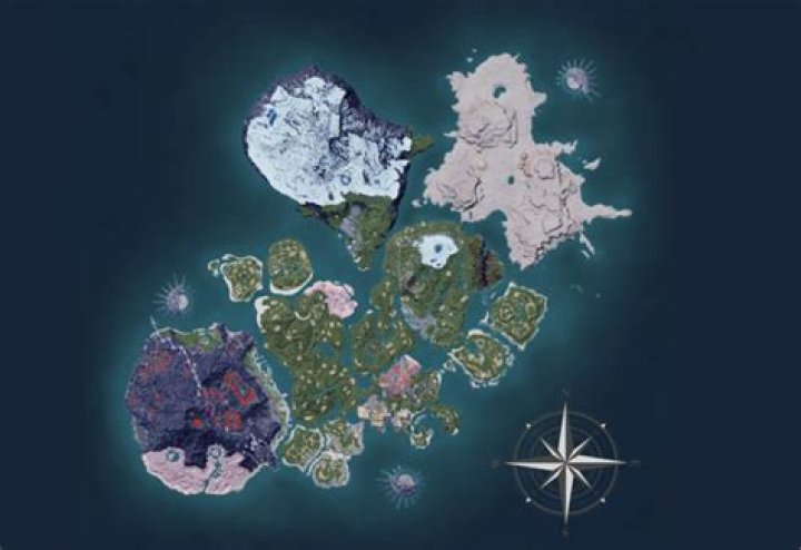 A Palworld map pointing out the starting area with icons pointing to the Plateau of Beginnings and the Rayne Syndicate Tower.