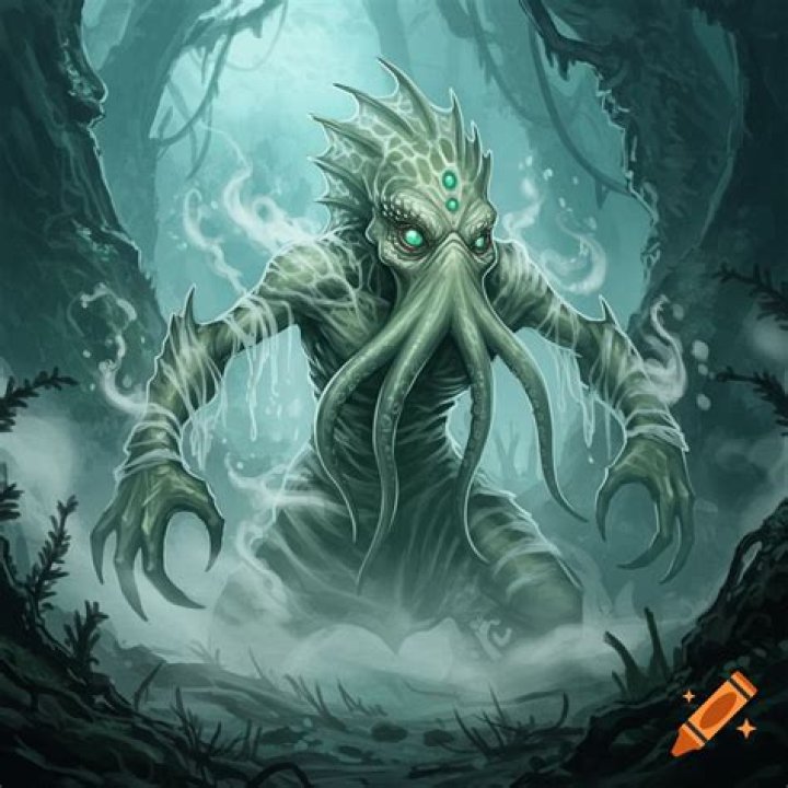 A tentacled demon with two ape-like heads and a crocodilian mid-section.