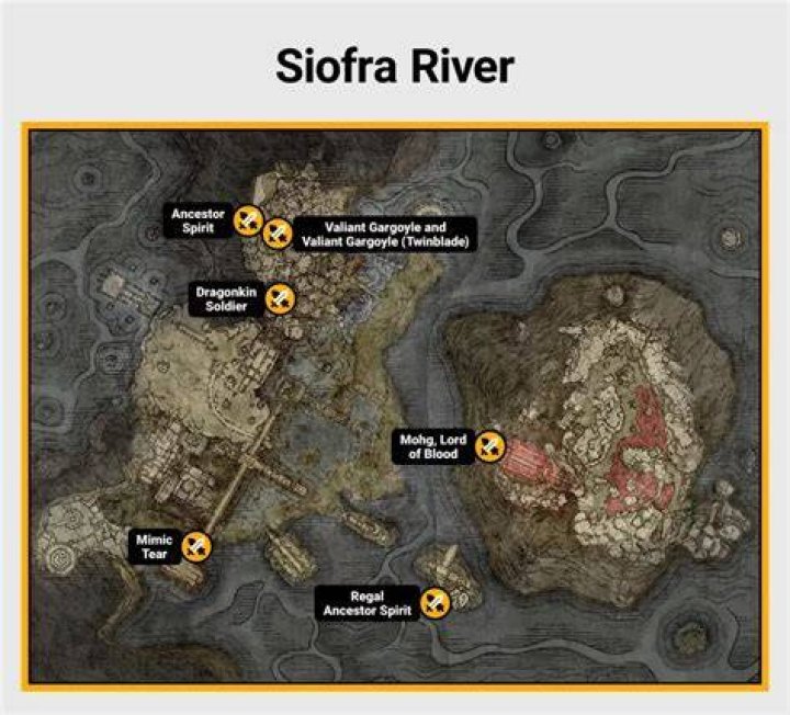 Elden Ring map showing Siofra River, Nokron, and Moghwyn Palace Talisman locations.