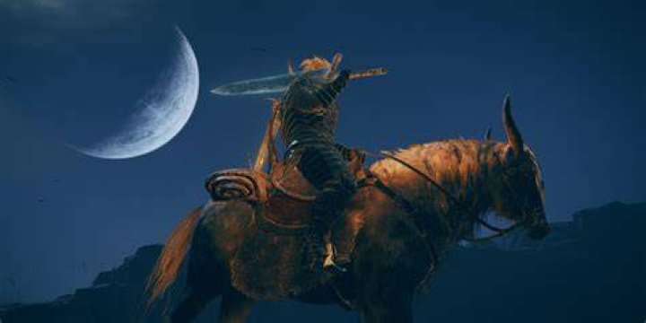 Elden Ring player riding Torrent and meeting Iron Fist Alexander who is stuck in the ground.
