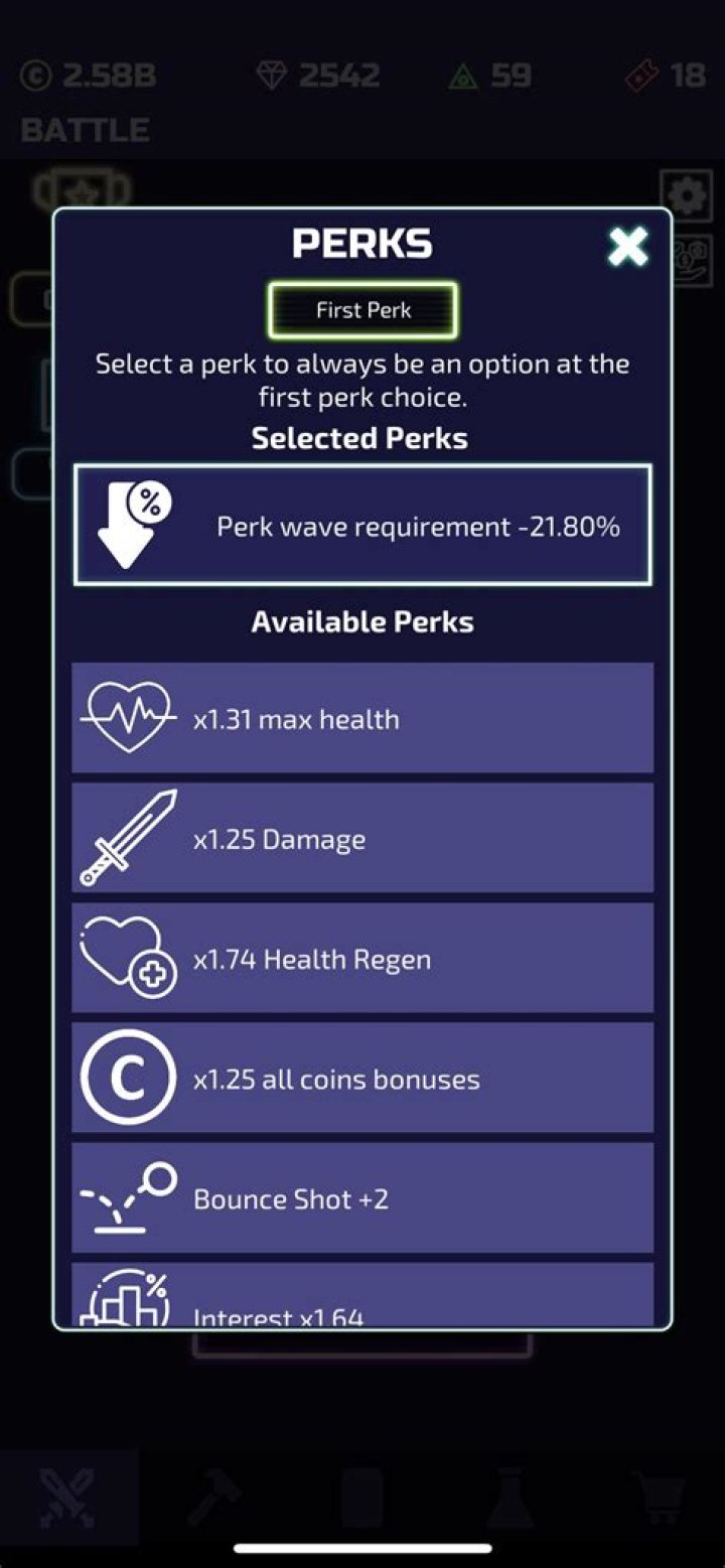 first perk selection screen