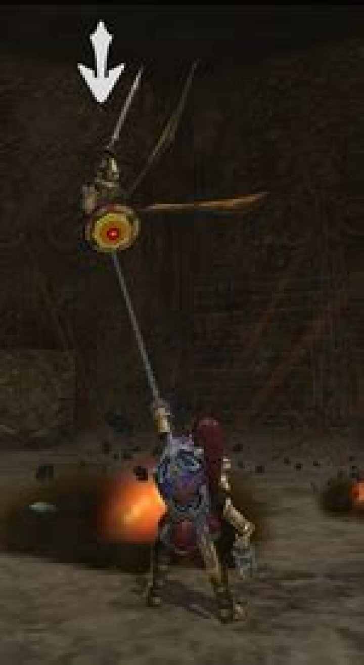 Link points his Clawshot in The Legend of Zelda: Skyward Sword HD