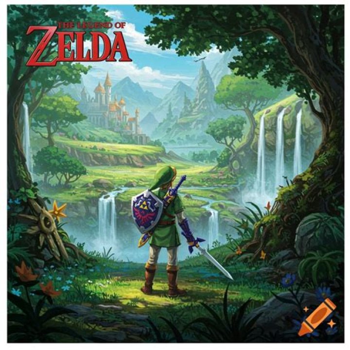 Link stands in a field with enemies