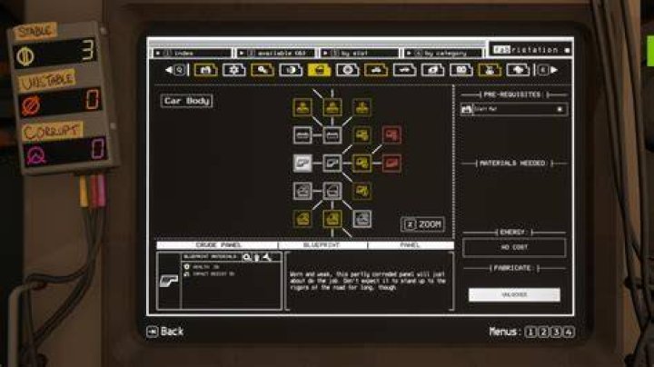 Pacific Drive fabrication station interface