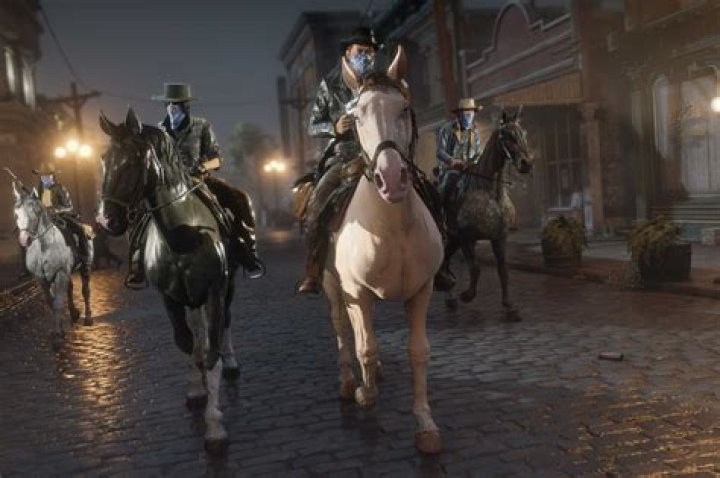 Red Dead Online - a player&rsquo;s horse outside a store in St. Denis