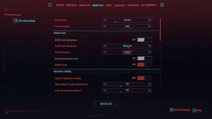 The graphics settings in Cyberpunk 2077 2.0 (Image via CD Projekt Red)