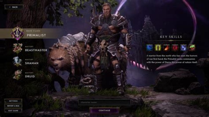The Primalist selection screen in Last Epoch