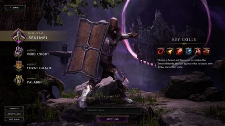 The Sentinel selection screen in Last Epoch